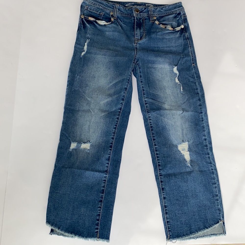 Seven 7 Ankle Straight Step Hem Distressed Stretch Mid -Rise‎ Jeans Blue 8 - Picture 2 of 16